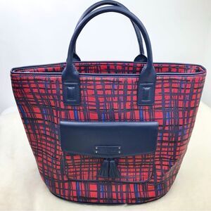 Very Bradley Red Blue Linear Graphic Double Handle Like New Travel Tote